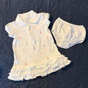 Ralph Lauren White Polo Dress with Pink & Blue Pony Embroidery